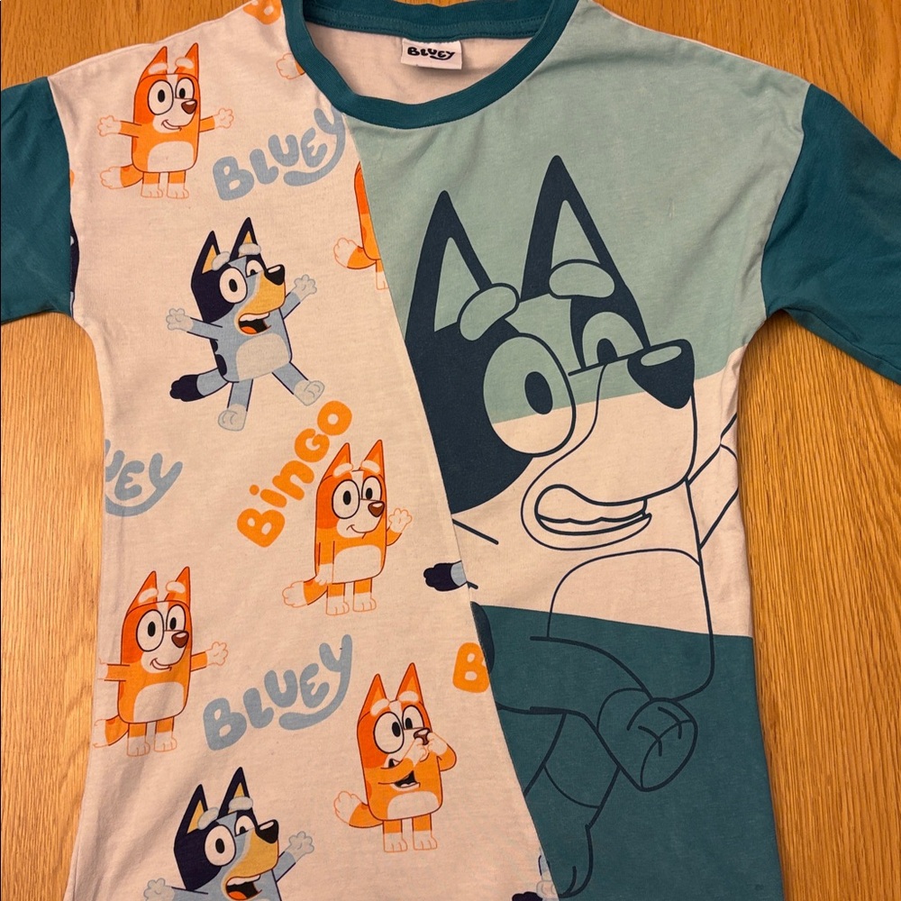 Kids Bluey Long Sleeve T Shirt - Teal and White size 6-7 years